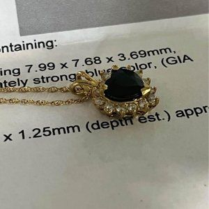 18KT blue sapphire diamond heart pendant with chain necklace $3300 Appraisal